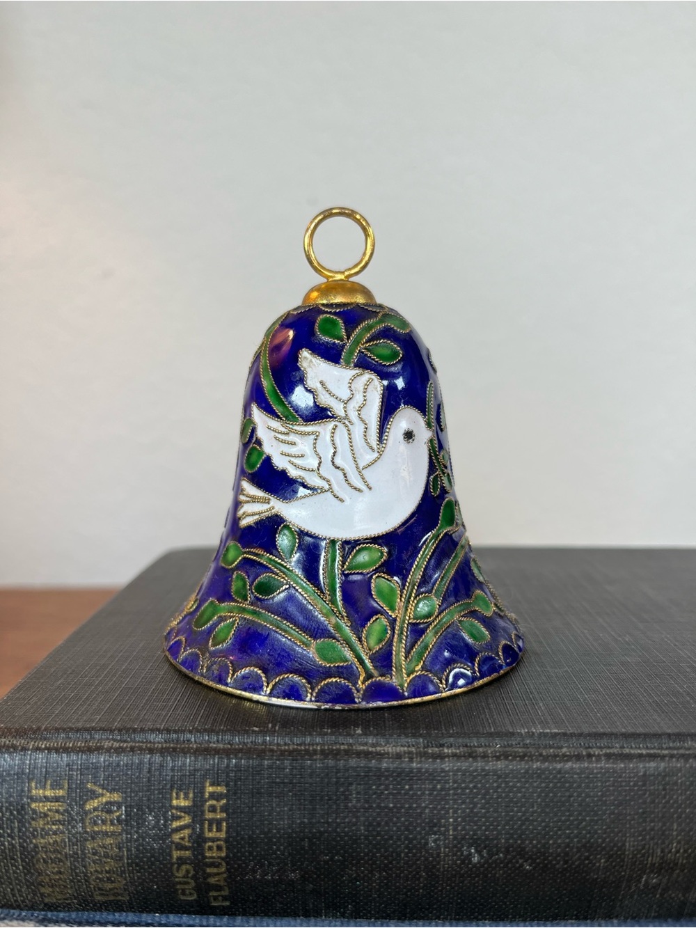Cloisonné Dove Bell Ornament in Royal Blue and White